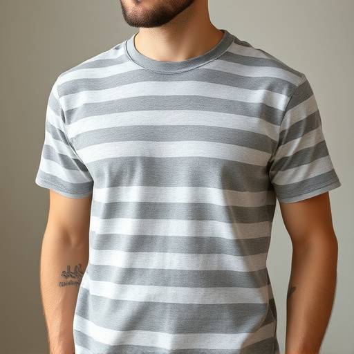 Camisa listrada masculina cinza, manga curta, tecido de algodão orgânico